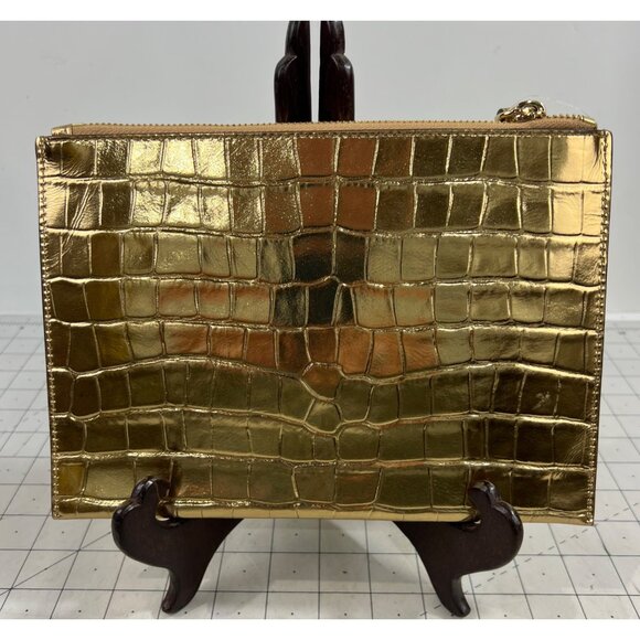 Michael Kors Gold Jet Set Travel XL Leather Clutch New NWT Wristlet w/Strap - Picture 4 of 7